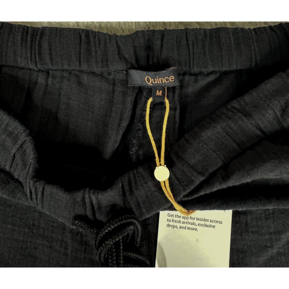Quince Womens M Organic Cotton Gauze Straight Leg Pants Black NWT Drawstring - Picture 5 of 12